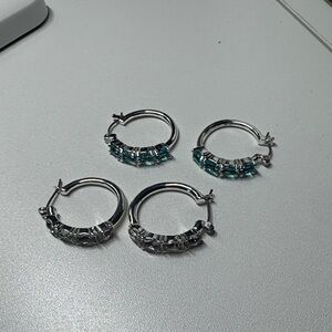 Avon Elegant Silver and Blue Hoop Earrings